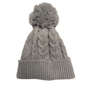 Sonoma Gray Cable Knit Pom Beanie Faux Fur Lined Cozy Winter Hat Womens Snow